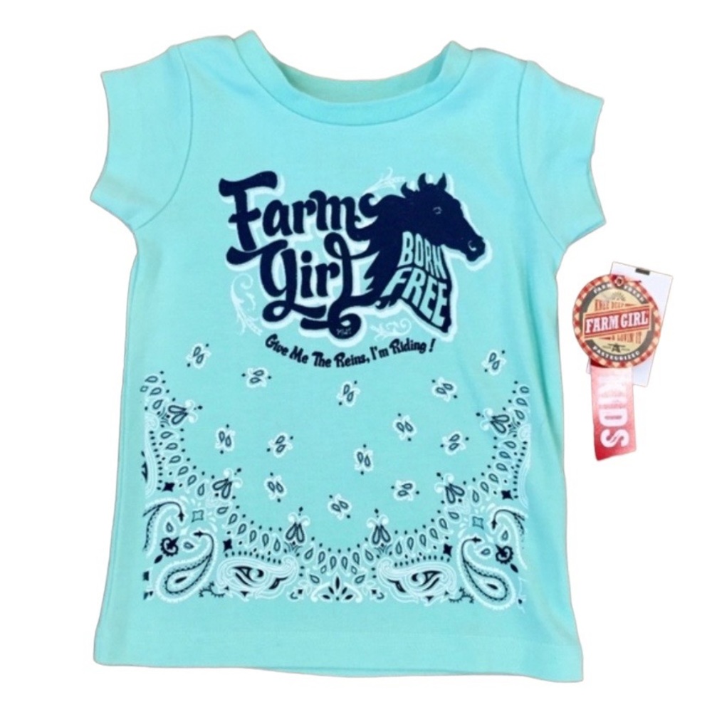 Farm Girl Mint Green 4T Crewneck Short Sleeve Born Free Horse Tee